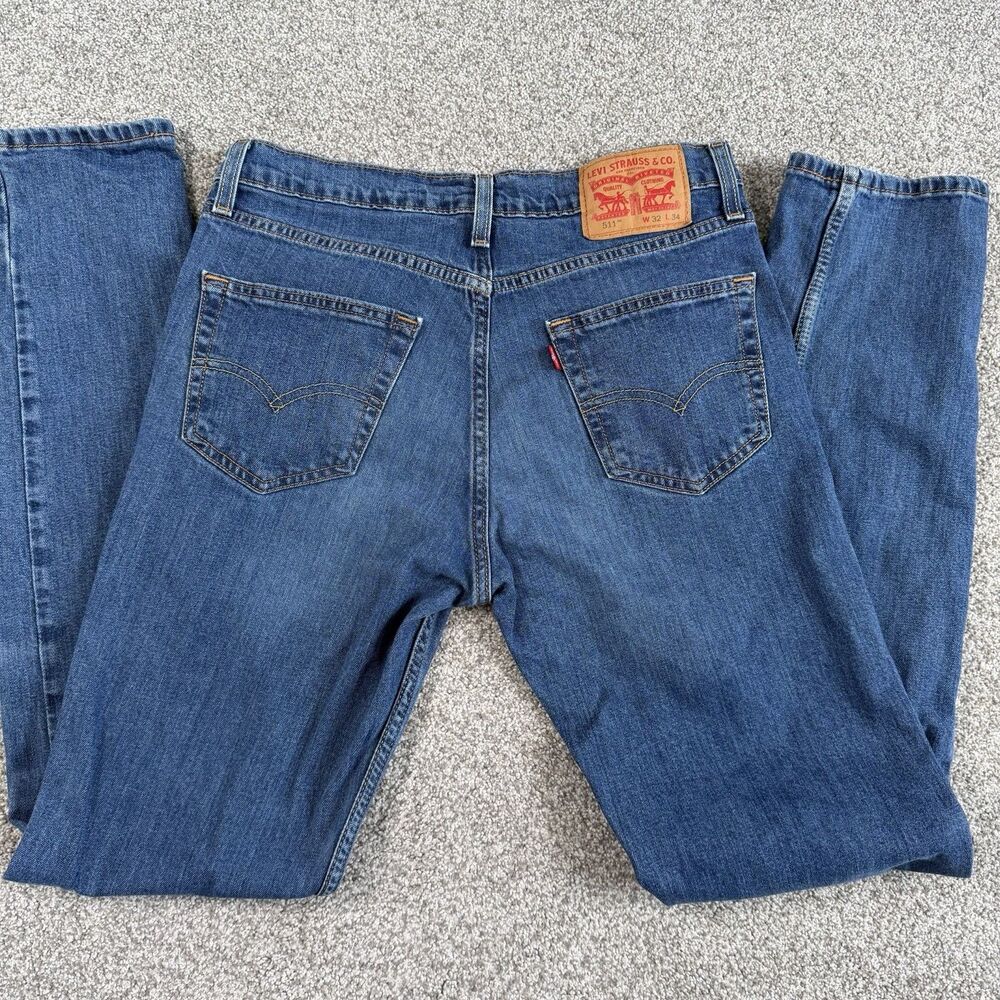 Levis 511 Slim Fit Stretch Jeans Mens Blue Denim Medium Wash Size 32x34 (32x33)